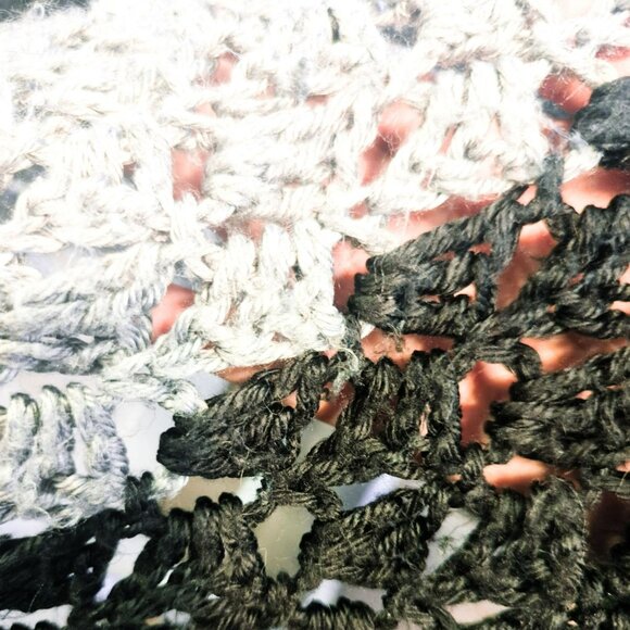 Handmade Crochet Afghan Throw Blanket Openwork Green/Gray/Black 57x85 Inches - Picture 5 of 6